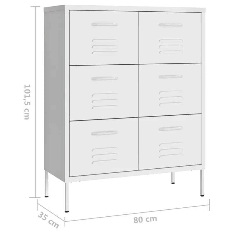 Armoire à tiroirs blanche 80 x 35 x 101 cm 6 tiroirs glissières à billes design moderne en acier blanc 02_0046843