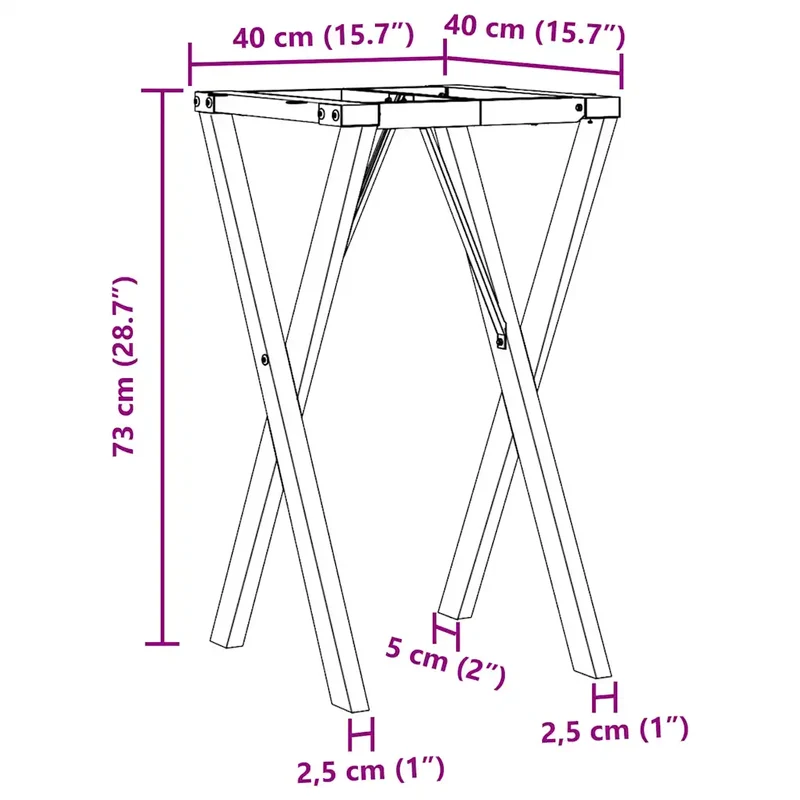 Pieds de table en X pour table à manger 40 x 40 x 73 cm fonctionnels robustes design industriel en acier noir 02_0047240
