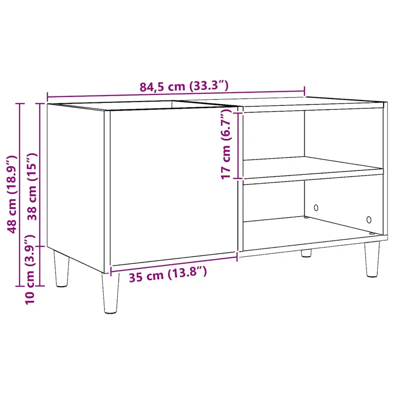 Armoire à disques pratique classique 84 x 38 x 48 cm superficie lisse ambiance cosy en bois chêne artisanal 02_0051061