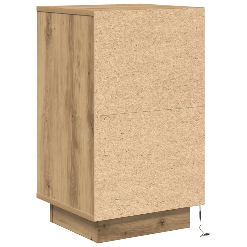 Table de chevet avec éclairage LED 38 x 34 x 65 cm grand espace de rangement style moderne en bois chêne artisanal 02_0051617