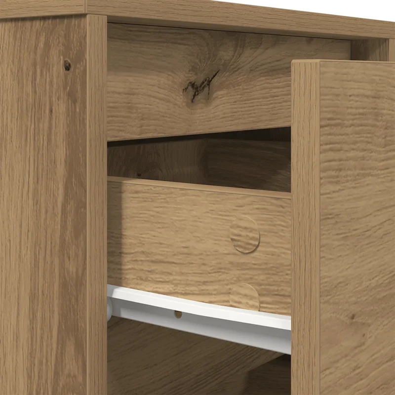 Table de chevet avec éclairage LED 38 x 34 x 65 cm grand espace de rangement style moderne en bois chêne artisanal 02_0051617