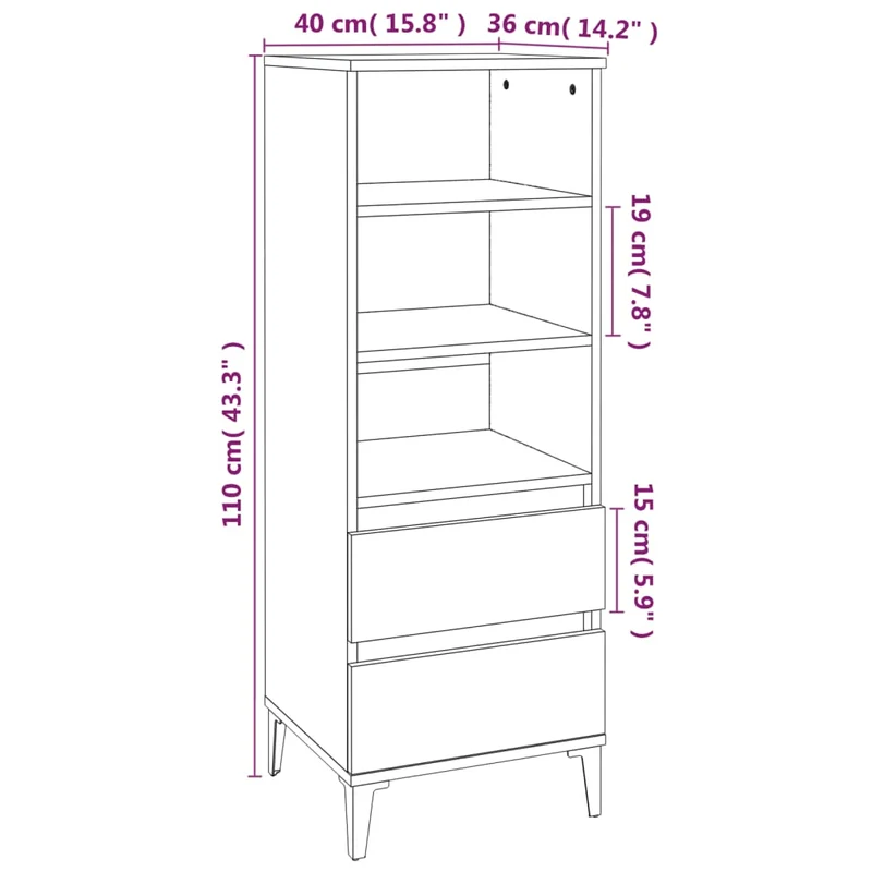 Buffet bahut commode armoire meuble de rangement organisateur cuisine salle de séjour salon haut sonoma 40 x 36 x 110 cm bois d'ingénierie beige 02_0034055