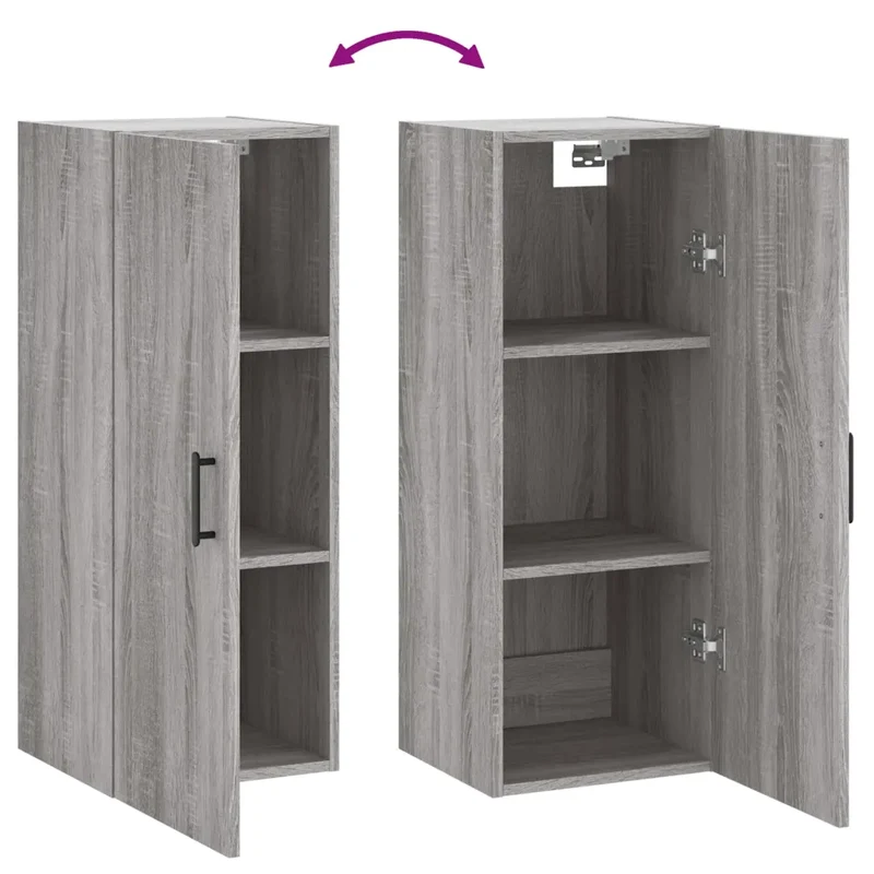 Armoire murale élégante rénovation intérieure grand espace rangement 34,5 x 34 x 90 cm en bois d'ingénierie gris 02_0048669