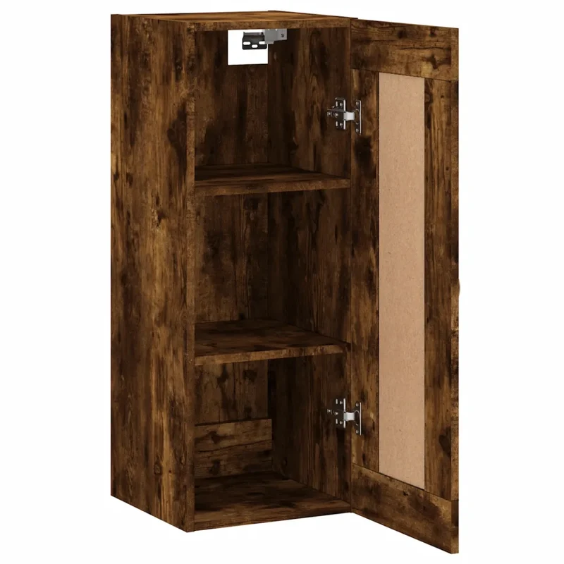 Armoire murale élégante rangement 34,5 x 34 x 90 cm finition lisse design contemporain en bois chêne fumé 02_0048941