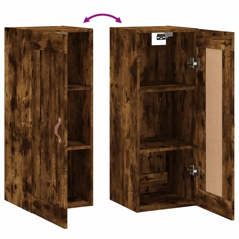 Armoire murale élégante rangement 34,5 x 34 x 90 cm finition lisse design contemporain en bois chêne fumé 02_0048941