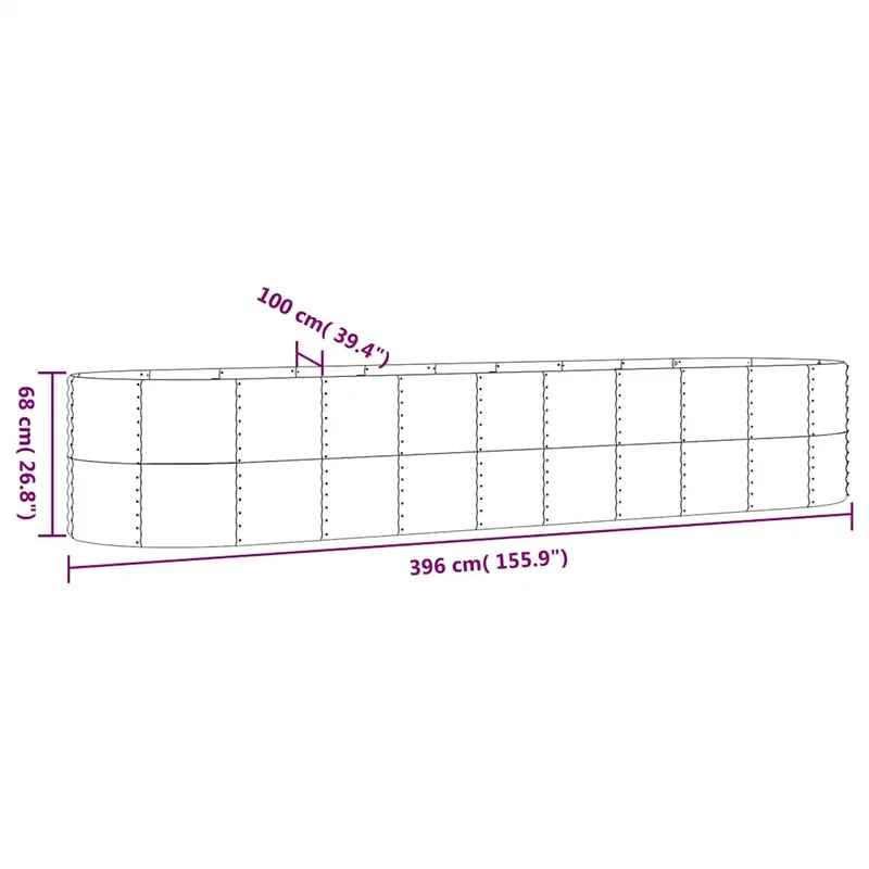 Lot de 1 lit surélevé de jardin ovale robuste 396 x 100 x 68 cm en acier galvanisé anthracite 02_0046594