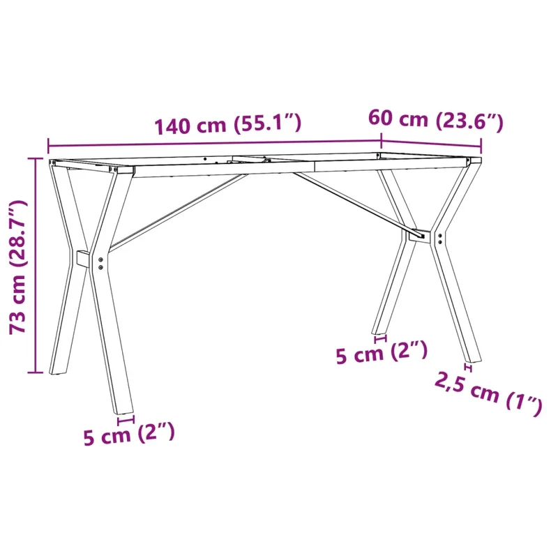 Pieds de table à manger cadre en Y 140 x 60 x 73 cm robustes faciles à installer style industriel en acier noir 02_0047262