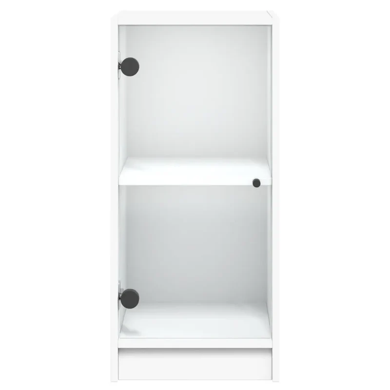 Armoire latérale avec portes vitrées blanche 35 x 37 x 75 cm rangement spacieux déco contemporain en bois blanc 02_0049317