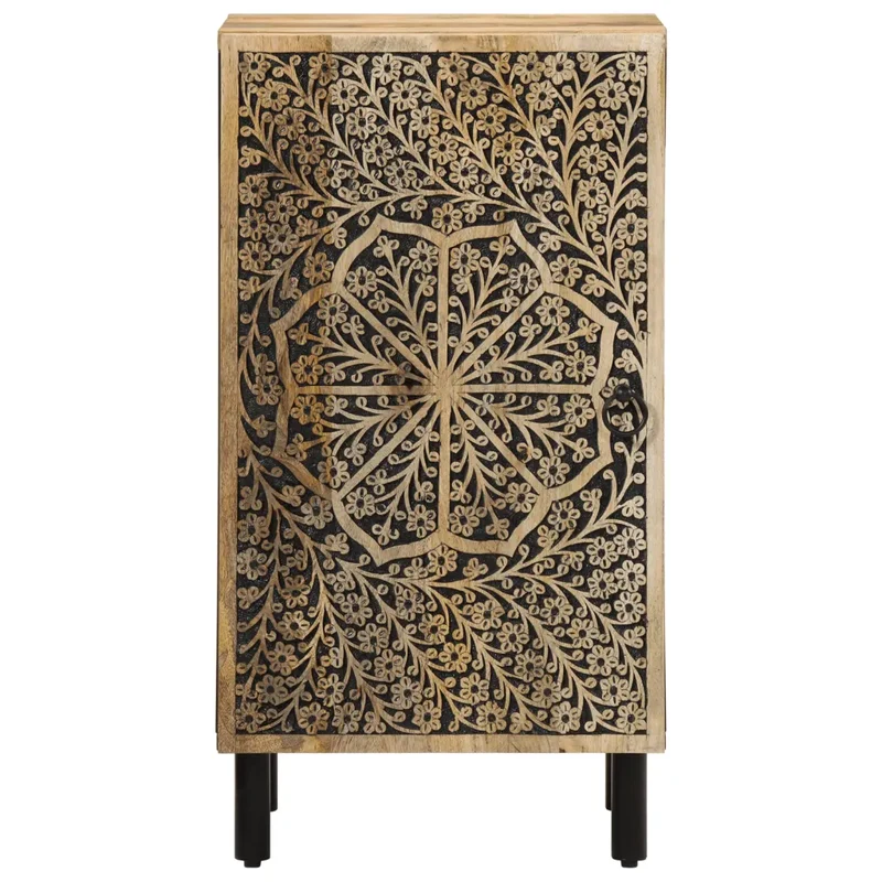 Armoire latérale vintage avec motifs sculptés 40 x 33 x 75 cm grand espace de rangement en bois massif de manguier 02_0047291