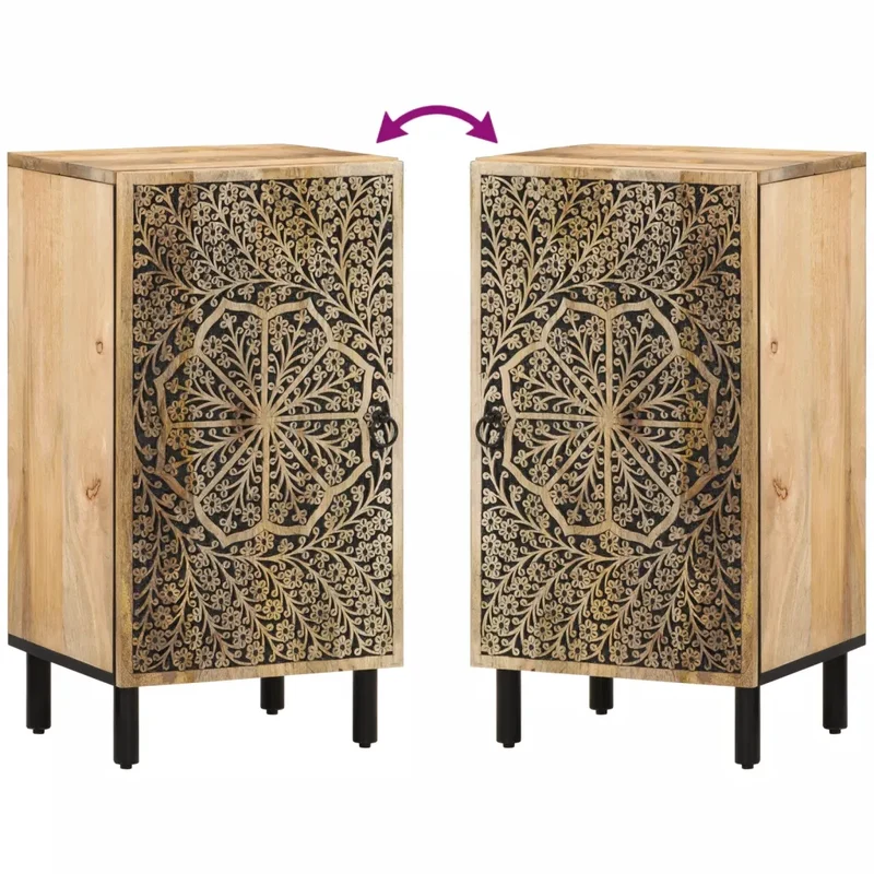 Armoire latérale vintage avec motifs sculptés 40 x 33 x 75 cm grand espace de rangement en bois massif de manguier 02_0047291