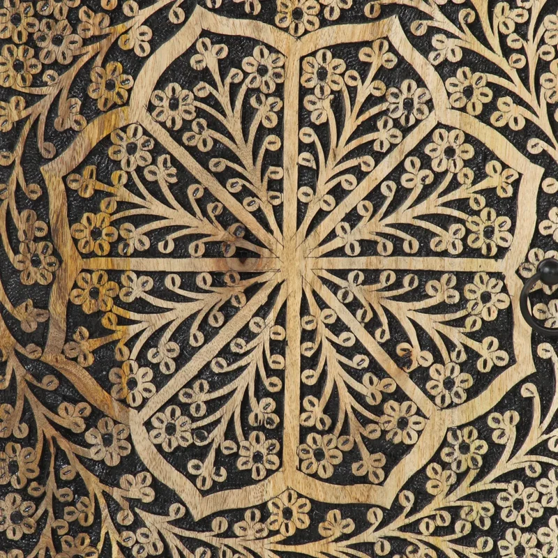 Armoire latérale vintage avec motifs sculptés 40 x 33 x 75 cm grand espace de rangement en bois massif de manguier 02_0047291