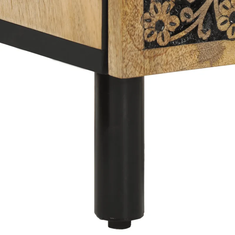 Armoire latérale vintage avec motifs sculptés 40 x 33 x 75 cm grand espace de rangement en bois massif de manguier 02_0047291