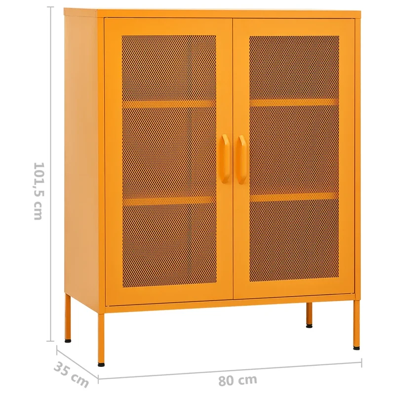 Armoire de rangement design pratique 80 x 35 x 101,5 cm ajustable en acier jaune moutarde 02_0046864