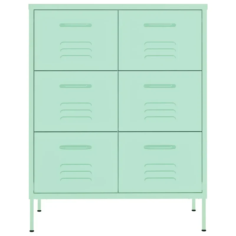 Armoire à tiroirs moderne rangement 80 x 35 x 101 cm avec 6 tiroirs glissières en acier menthe 02_0046840
