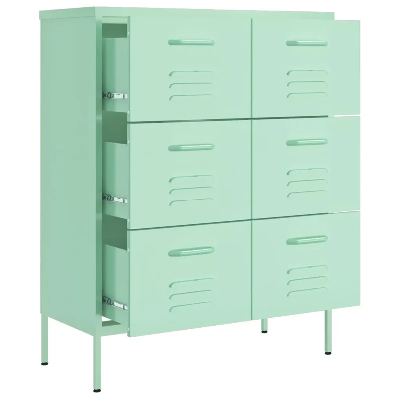 Armoire à tiroirs moderne rangement 80 x 35 x 101 cm avec 6 tiroirs glissières en acier menthe 02_0046840