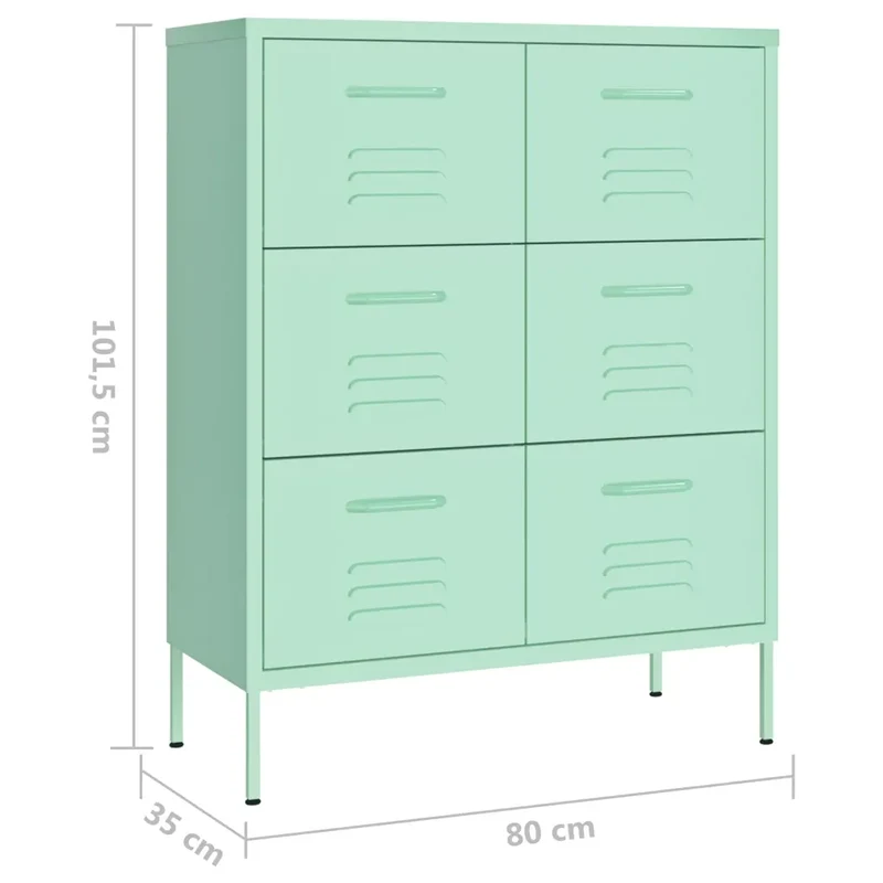 Armoire à tiroirs moderne rangement 80 x 35 x 101 cm avec 6 tiroirs glissières en acier menthe 02_0046840