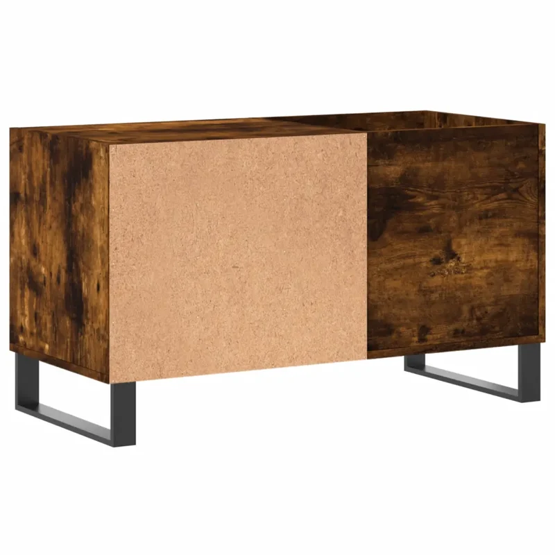 Armoire à disques contemporaine avec pieds en fer 85 x 38 x 48 cm grand espace de rangement en bois d'ingénierie chêne fumé 02_0049120