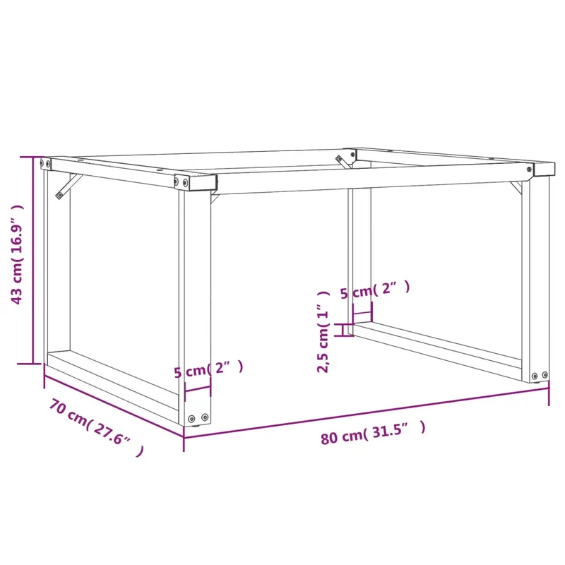 Pieds de table basse cadre en O 80 x 70 x 43 cm installation facile style industriel en acier noir 02_0047218