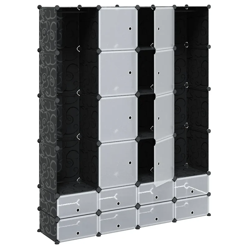 Armoire modulaire 37 x 146 x 180 cm avec 18 compartiments polyvalente moderne chambre couloir en plastique noir 02_0046223