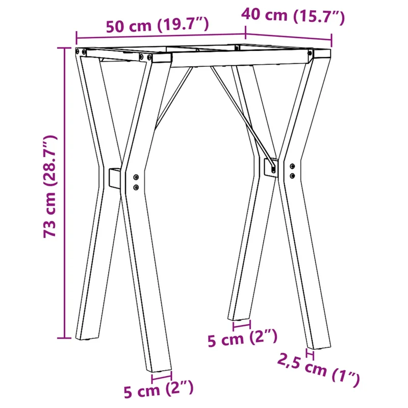 Pieds de table à manger cadre en Y 50 x 40 x 73 cm stables et robustes style industriel en acier noir 02_0047255