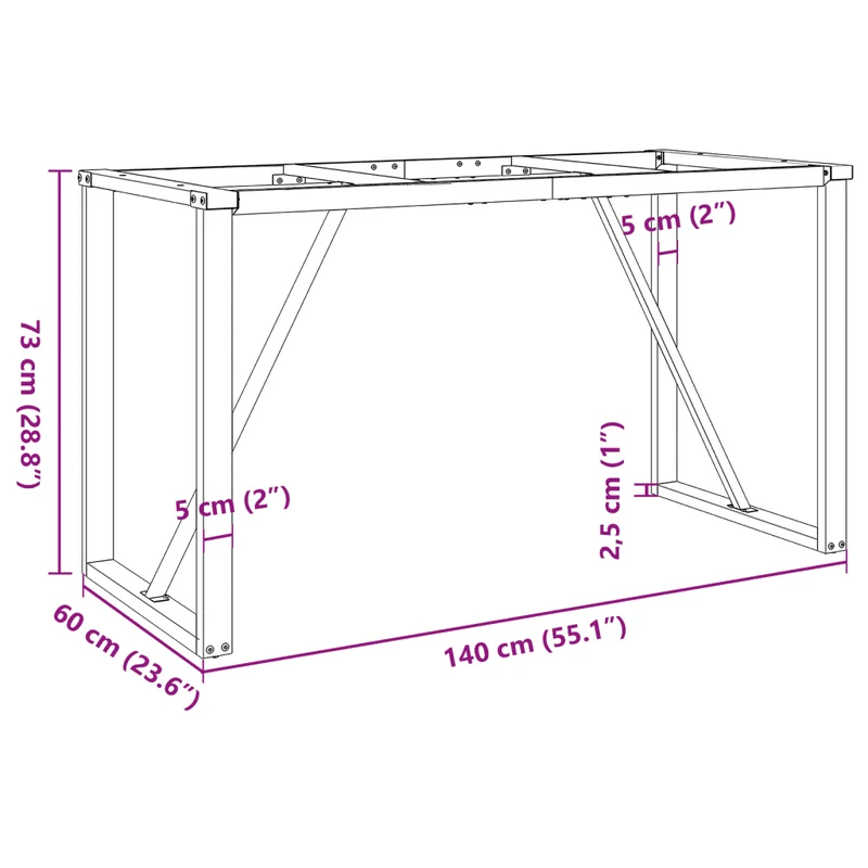 Lot de 2 pieds de table à manger cadre en O 140 x 60 x 73 cm stables et robustes style industriel en acier noir 02_0047230