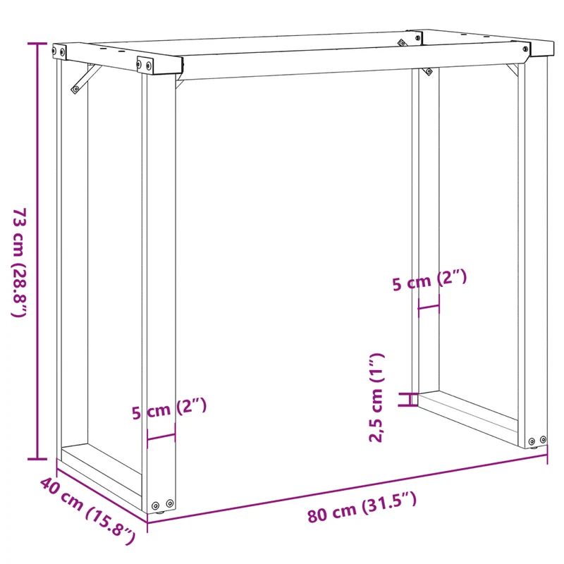 Lot de 2 pieds de table cadre en O 80 x 40 x 73 cm faciles à installer style industriel en acier noir 02_0047228