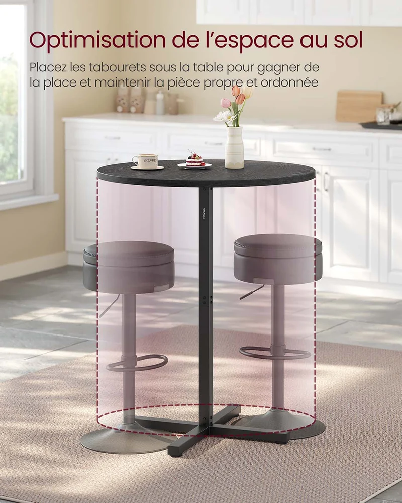 Table de bar haute cadre en métal 60 x 60 x 1045 cm pour salle à manger bistrot montage facile base en croix pour 2-3 personnes style moderne noir 12_0007574