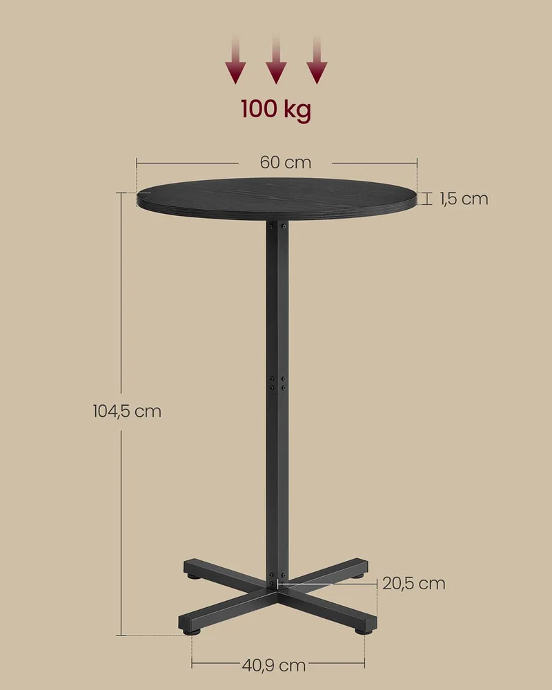 Table de bar haute cadre en métal 60 x 60 x 1045 cm pour salle à manger bistrot montage facile base en croix pour 2-3 personnes style moderne noir 12_0007574