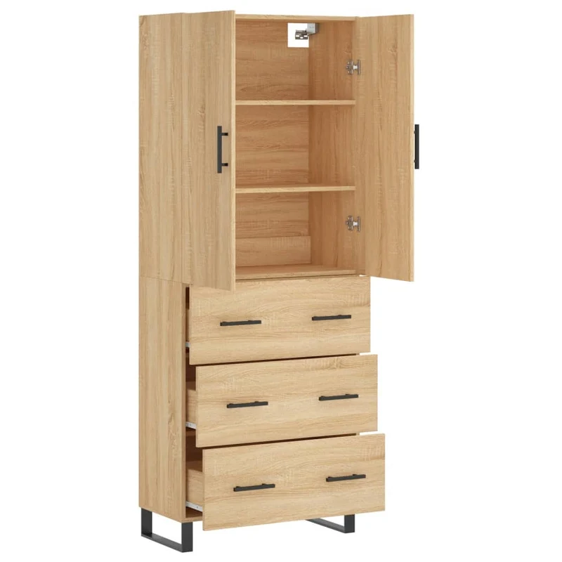 Buffet bahut commode armoire meuble de rangement organisateur cuisine salle de séjour salon haut sonoma 69,5 x 34 x 180 cm bois d'ingénierie marron 02_0034105