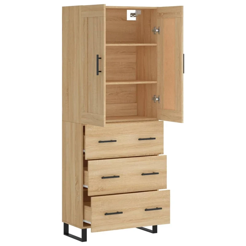 Buffet bahut commode armoire meuble de rangement organisateur cuisine salle de séjour salon haut sonoma 69,5 x 34 x 180 cm bois d'ingénierie marron 02_0034138