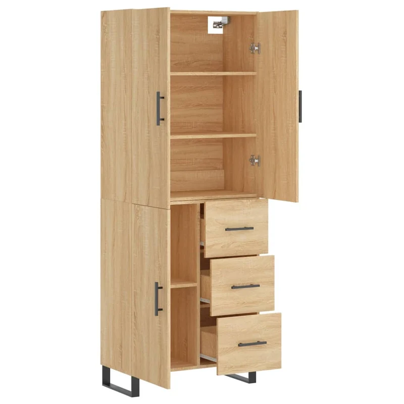 Buffet bahut commode armoire meuble de rangement organisateur cuisine salle de séjour salon haut sonoma 69,5 x 34 x 180 cm bois d'ingénierie marron 02_0034179