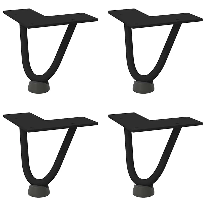 Lot de 4 pieds en épingle à cheveux pour table basse design moderne 10 x 12 x 12 cm en acier massif noir 02_0056707