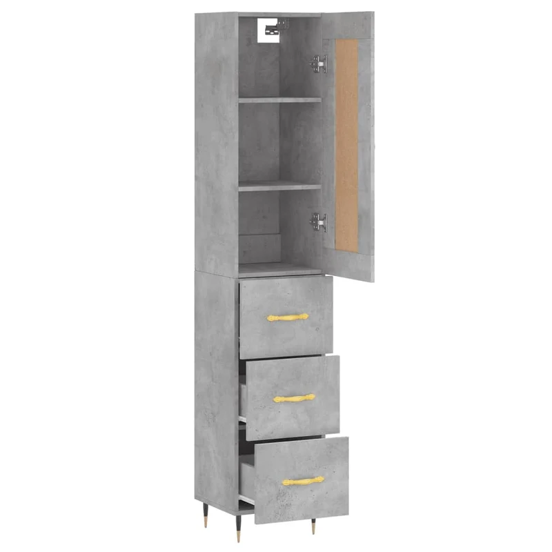 Buffet bahut commode armoire meuble de rangement organisateur cuisine salle de séjour salon haut 34,5 x 34 x 180 cm bois d'ingénierie gris 02_0034426