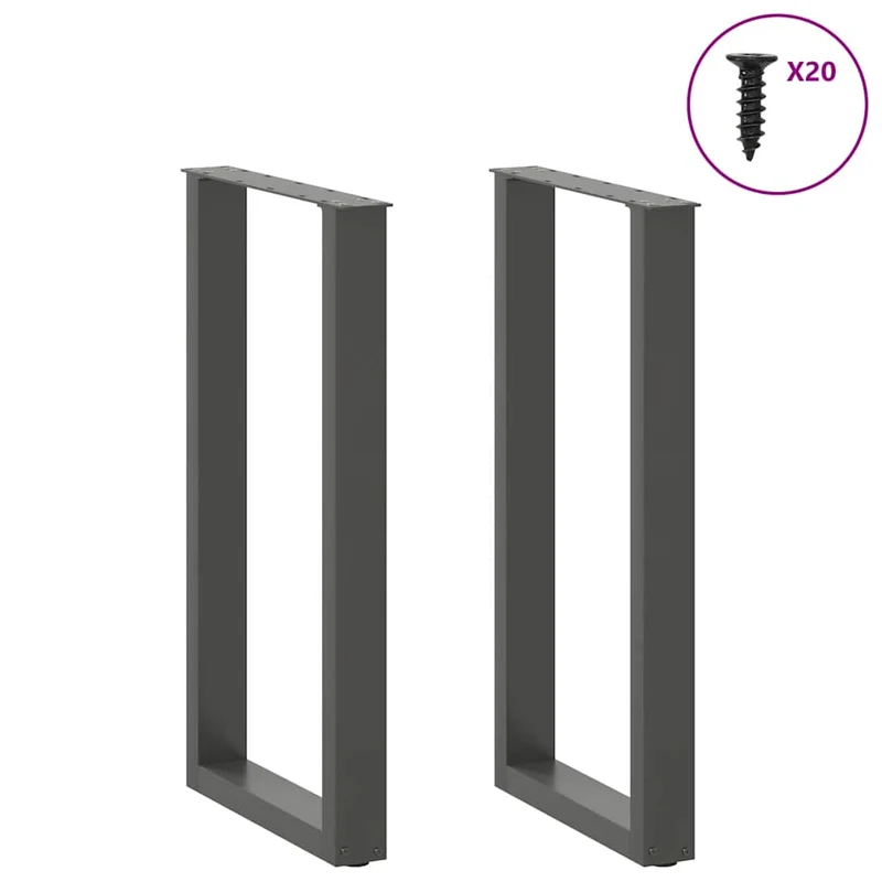 Lot de 2 pieds de table de bar en U avec niveleurs réglables 40 x 90 cm design moderne en acier anthracite 02_0057458