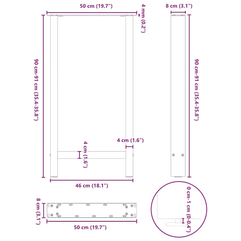 Lot de 2 pieds de table de bar modernes ajustables 50 x 91 cm en acier noir 02_0057568