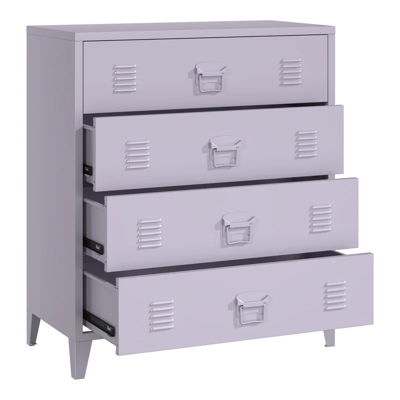 Commode meuble de rangement pratique entrée salon chambre métallique avec 4 tiroirs 92 x 80 x 40 cm acier violet 03_0009309