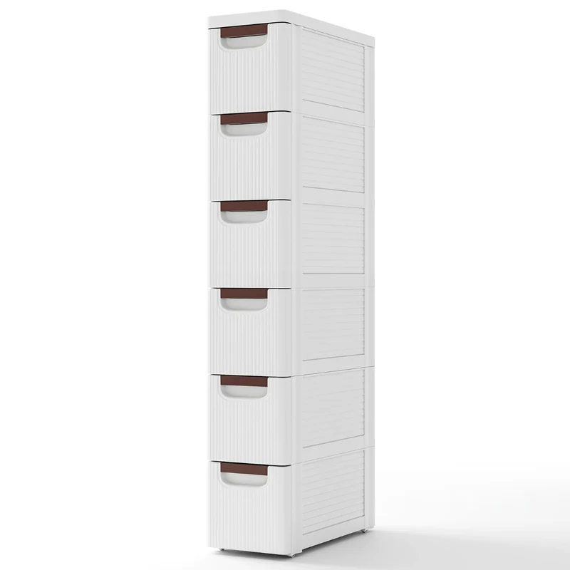 Armoire de rangement étroite 42 x 19 x 109 cm 6 tiroirs pratiques pour petits espaces en pp blanc 20_0010269