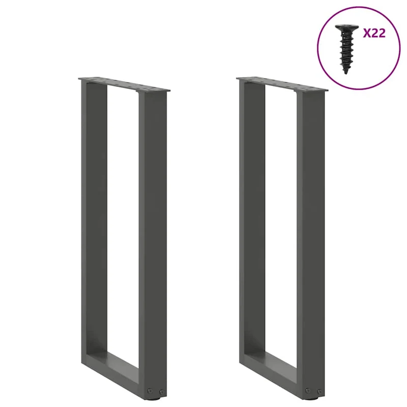 Lot de 2 pieds de table console en U 38 x 72-73 cm avec niveleurs réglables design moderne en acier anthracite 02_0057414