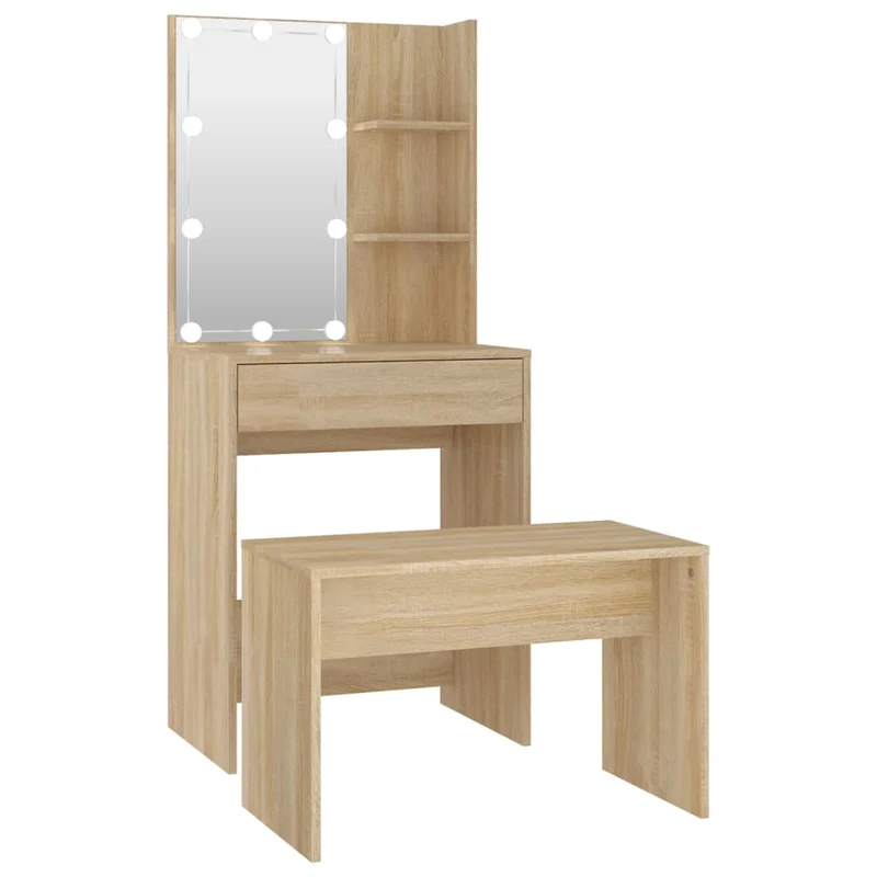 Ensemble de coiffeuse avec led chêne sonoma bois d'ingénierie 02_0006242