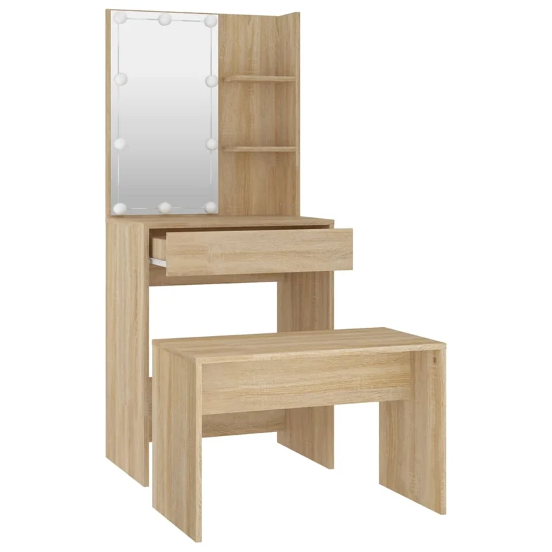 Ensemble de coiffeuse avec led chêne sonoma bois d'ingénierie 02_0006242