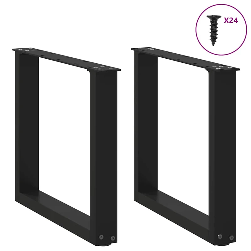Lot de 2 pieds de table basse en U noirs 50 x 42-43 cm avec niveleurs réglables design moderne en acier noir 02_0057396
