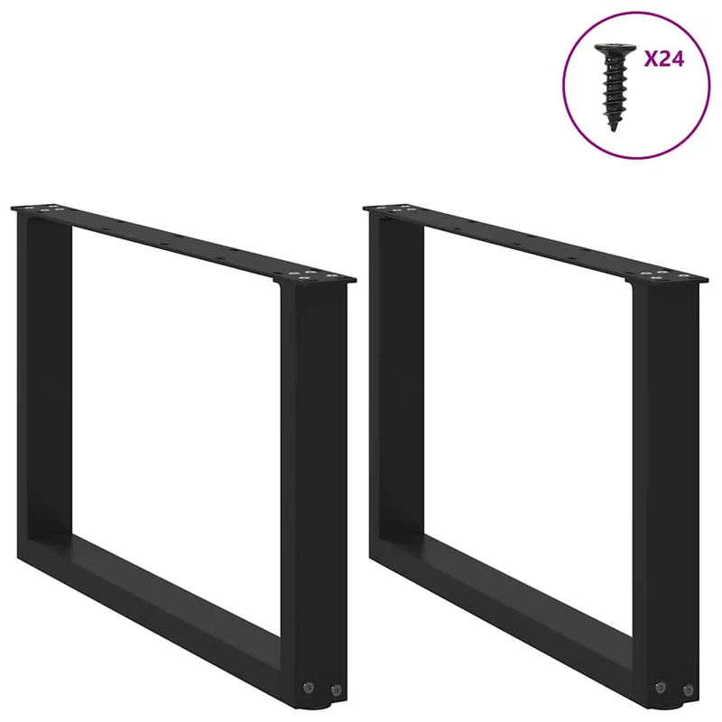 Lot de 2 pieds de table basse en U réglables 60 x 42-43 cm design moderne en acier noir 02_0057400