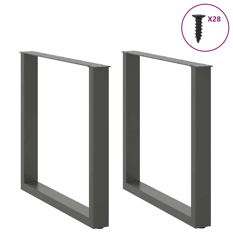 Lot de 2 pieds de table à manger en U 80 x 72-73 cm avec niveleurs réglables design moderne en acier anthracite 02_0057430