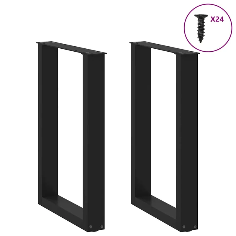 Lot de 2 pieds de table à manger en U 50 x 72-73 cm avec niveleurs style moderne en acier noir 02_0057416