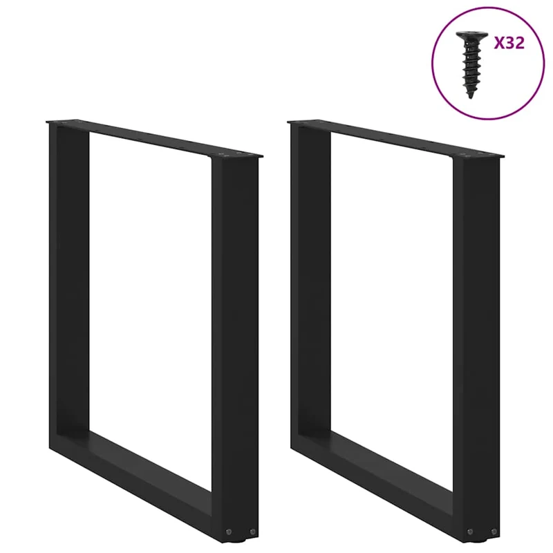 Lot de 2 pieds de table à manger en U réglables 90 x 72-73 cm style moderne en acier noir 02_0057432