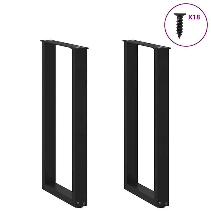 Lot de 2 pieds de console en U ajustables 28 x 73 cm en acier noir 02_0057408