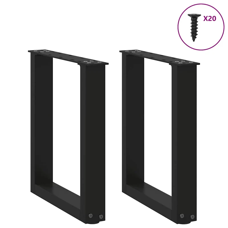 Lot de 2 pieds de table basse en U 38 x 43 cm avec niveleurs réglables design moderne en acier noir 02_0057392
