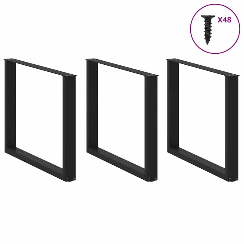 Lot de 3 pieds de table à manger en U 100 x 72-73 cm robustes modernes réglables en acier noir 02_0057452