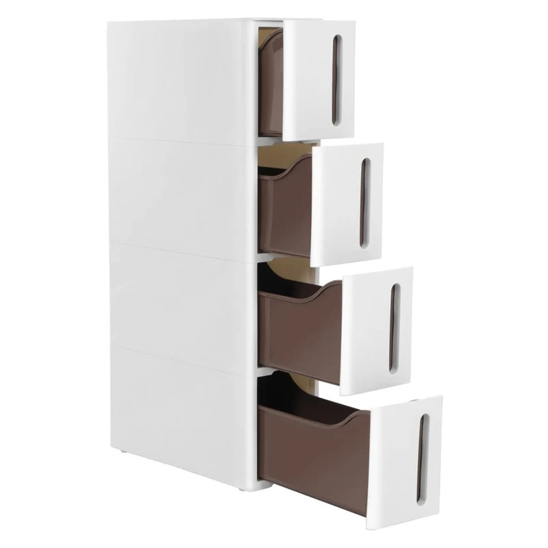 Tour de rangement sur roulettes resserre de cuisine fine étagère de rangement à 4 niveaux en plastique gain de place 45 x 17 x 84 cm blanc 12_0003506