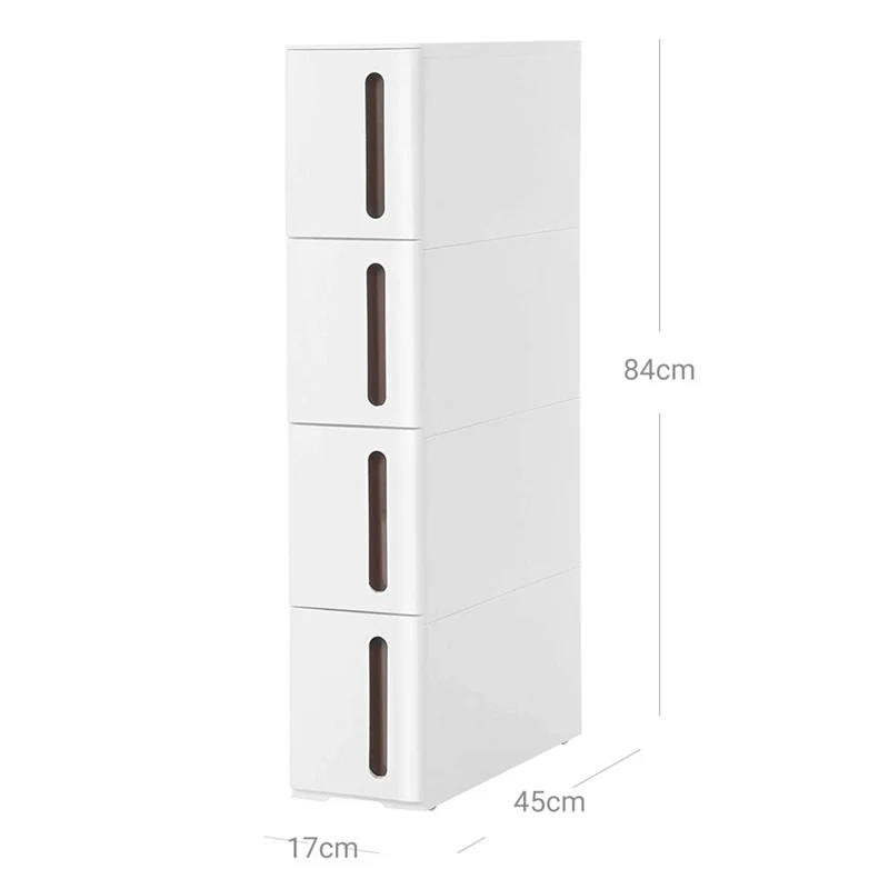 Tour de rangement sur roulettes resserre de cuisine fine étagère de rangement à 4 niveaux en plastique gain de place 45 x 17 x 84 cm blanc 12_0003506